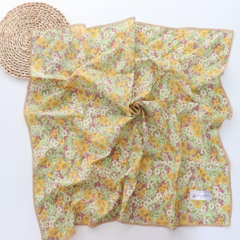 Spring and Summer New Style 100% Cotton Printing Square Scarf Towel Women's All-Matching Graceful Scarf Headcloth Headband