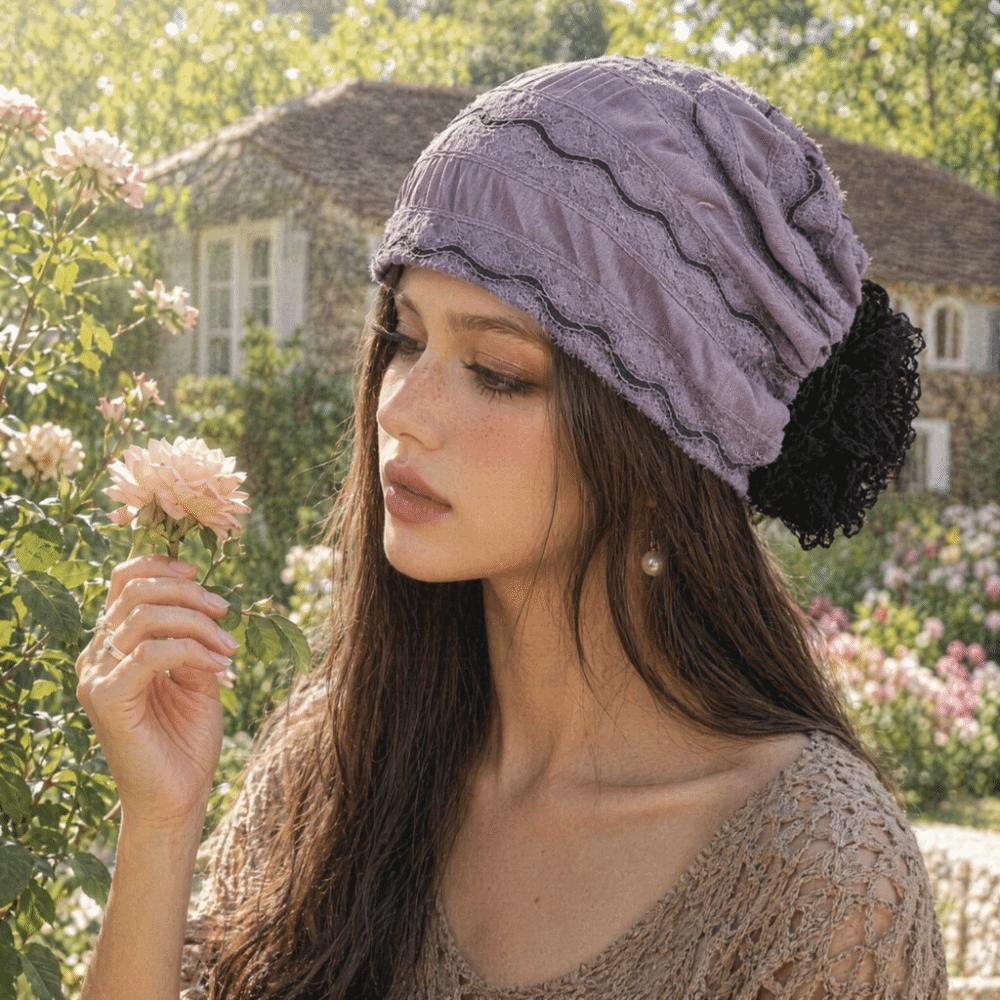 Fashion Elastic Flower Lace Turban Caps Breathable Adjustable Head Wraps Hat Lightweight Embroidery Cancer Chemo Hat Women