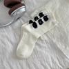 Cute Cat Plush Socks for Women, Spring and Autumn Pure Cotton Cartoon Illustration Mid-calf Socks, Polka Dot Yarn Heart-shaped Pile Socks