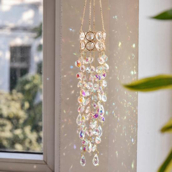 Faux Crystal Wind Chime for Outside, Window Hanging Sun Catcher, Prism Rainbow Maker Pendant for Home, Garden, Patio, Porch