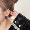 Black retro leather texture bow stud earrings temperament sweet love earrings heart-shaped peach heart ears jewelry ears