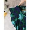 Women's Summer Wooden Ear Edge Patchwork Belt Buckle Decorative Pleated Waist Tie-dye Vintage Print Dress