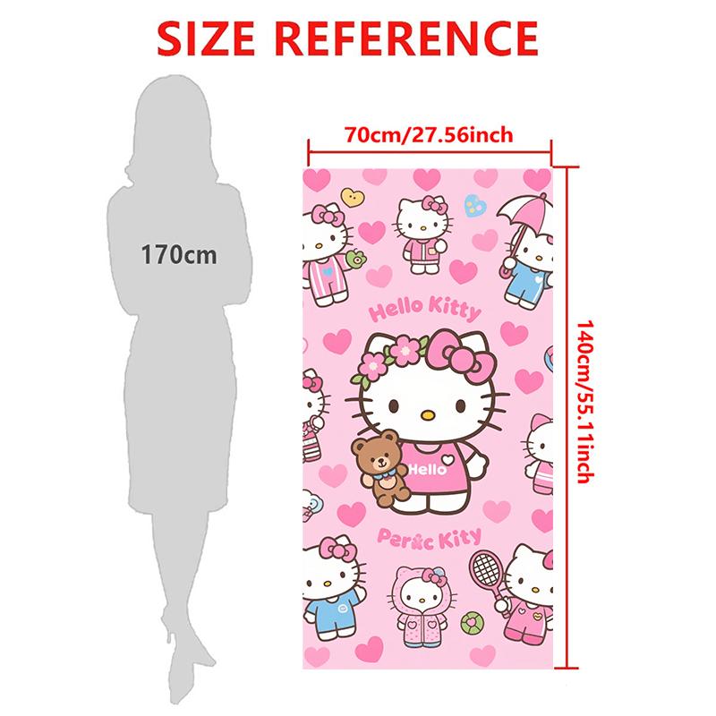 1pc Sanrio Kuromi Hello Kitty Family Print Absorbent Quick Dry Bath Sports Cape Towel for Beach Seaside Swimming Pool