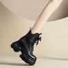 Women's Genuine Leather British-Style Ankle Boots - Versatile Autumn/Winter Fashion with Thick Sole and Inner Height Adjustment