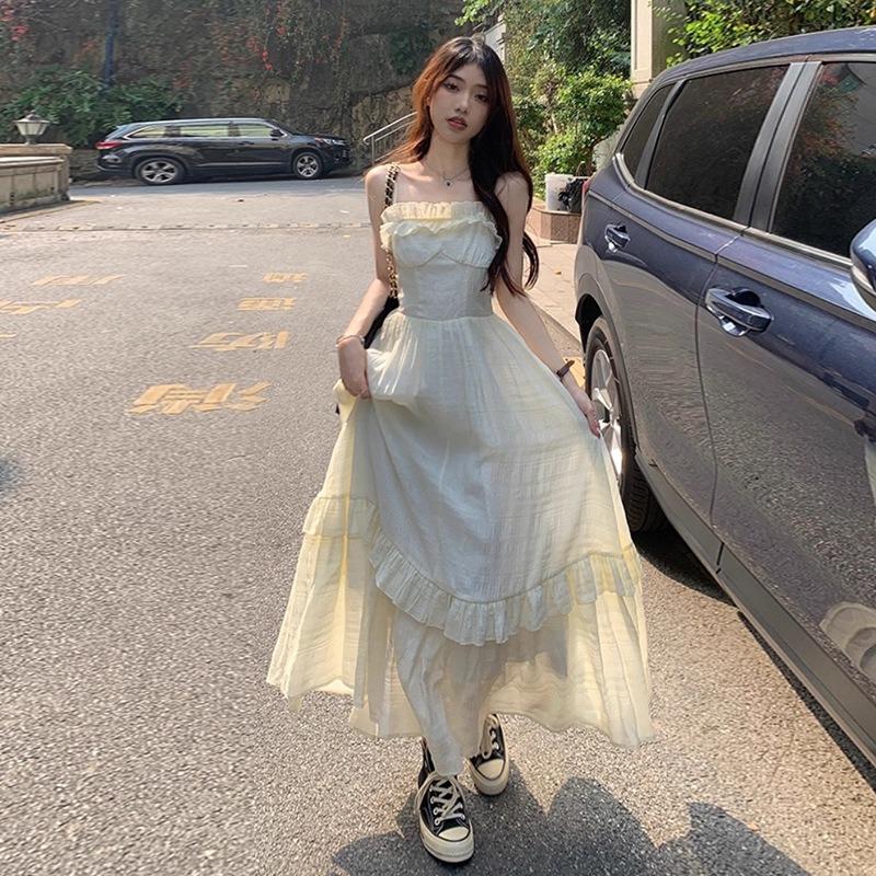 

women ruffle tiered maxi dress strapless casual flowy solid color summer sundress S білий