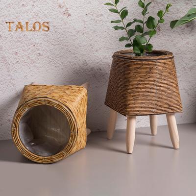 Rattan gewebter Blumentopf für drinnen und draußen, Blumentopf mit Beinen, handgefertigt, Kaktus- und Sukkulentenhalter, Behälter, Heim, Balkon, Gartendekoration