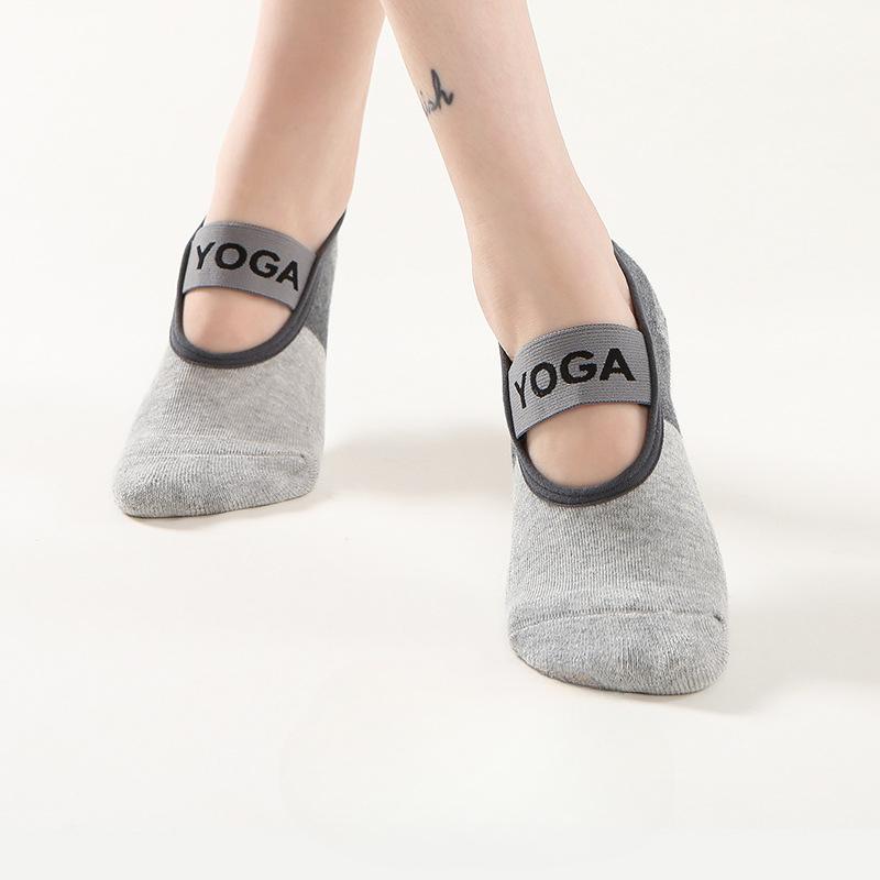 

Женские весенне-летние носки для йоги, пилатеса, танцев, спорта, нескользящие, против падений, в балетном стиле, с завязками 1 pair светло-серый