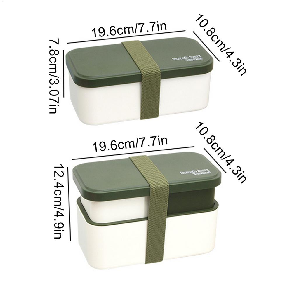 

Lunch Containers 1450ml Dishwasher Safe Bowl 2-TierFood Container With Removable Utensil Set And Sealing Strap For Work College зелений