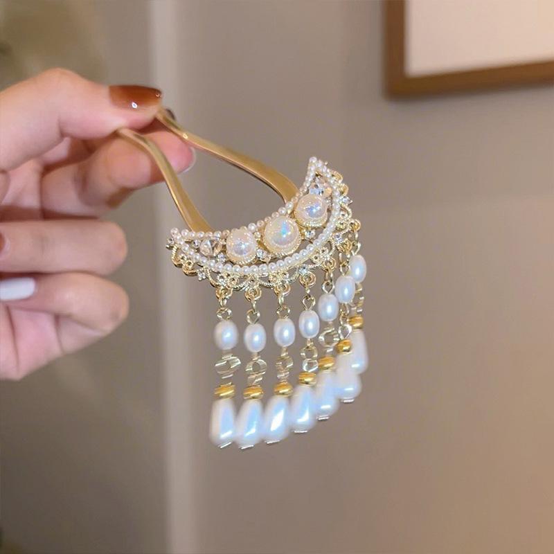 Elegant Pearl U-shaped Hairpin for Women - New Chinese Style Updo Accessory 2025