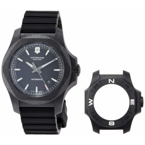 

VICTORINOX I.N.O.X. CARBON Mechanical Men s Automatic Watch with Carbon Case, Black Dial, Black Rubber Strap, and Multi-Tool Set (241866.1)