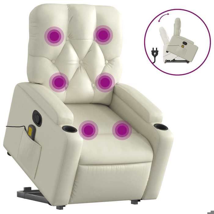 VidaXL Reclining Massage Armchair Cream Faux Leather 3204780
