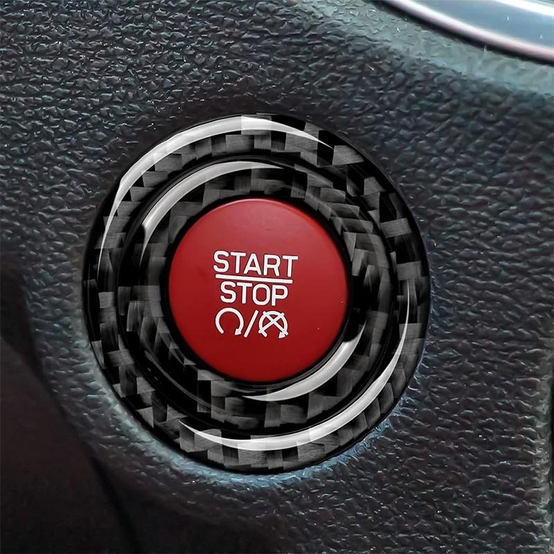 Carbon Fiber Engine Start Push Button Ring Trim Set For Dodge Challenger 15-2020