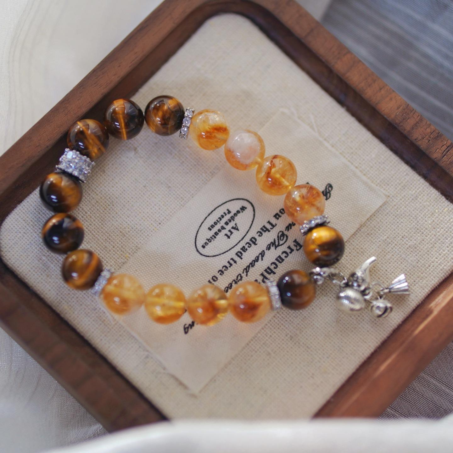 10Mm High Quality Natural Citrine Tiger S Eye Design Bracelet Bracelet