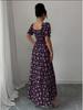 2026 Women's Summer Floral Print Puff Sleeve Square Neck Dress - French Style Holiday Tea Party Skirt