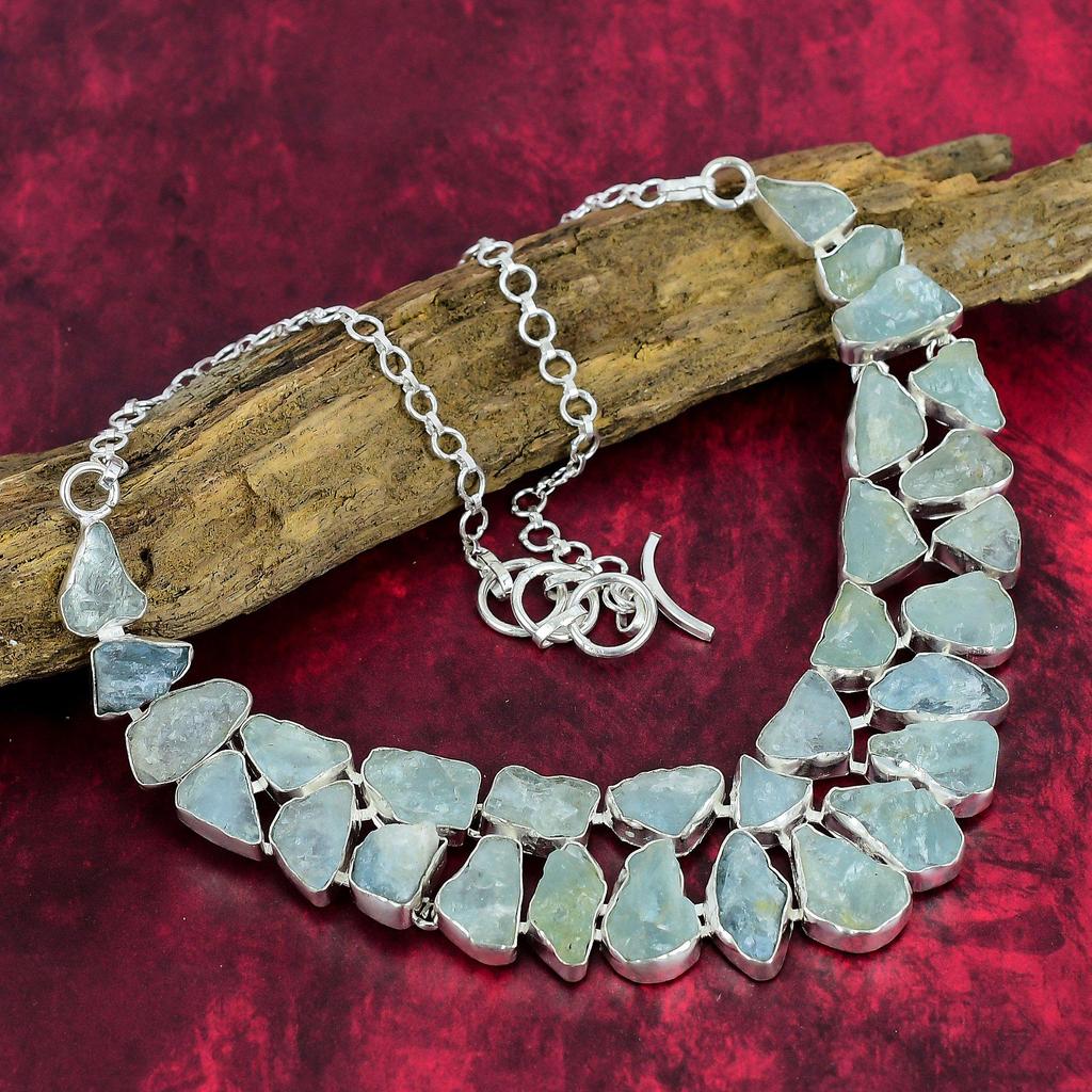 Rough Aquamarine Necklace Jewelry, 925 Solid Sterling Silver Necklace Adjustable Chain Necklace, Real Gemstone Handmade Jewelry Gift For Wife