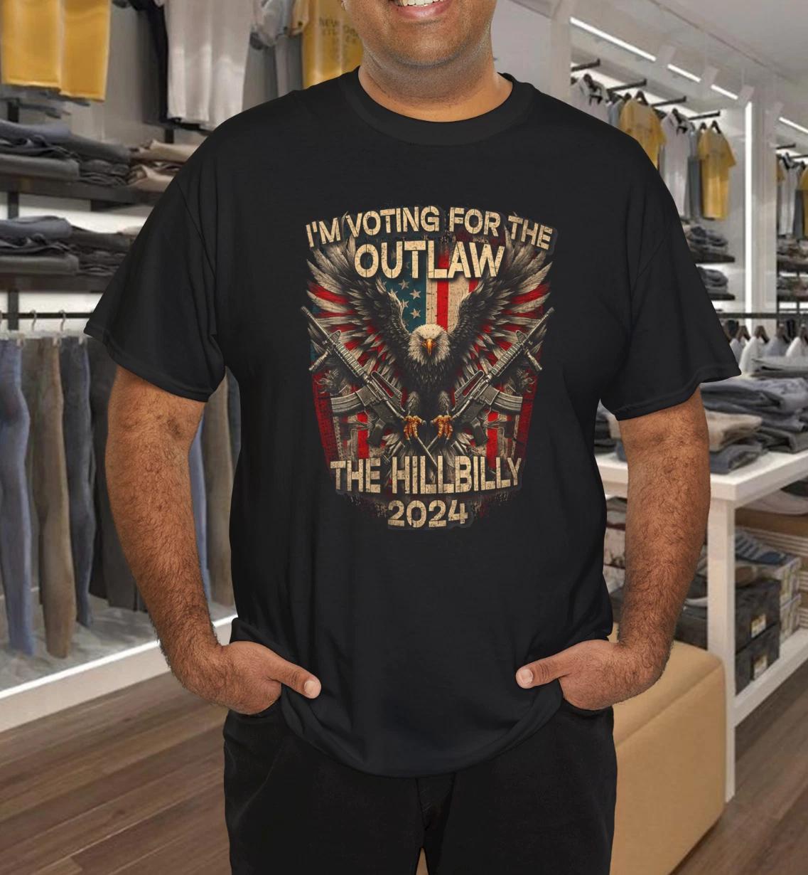 

Женская футболка с изображением флага США и надписью I m Voting For the Outlaw and the Hillbilly 2XL