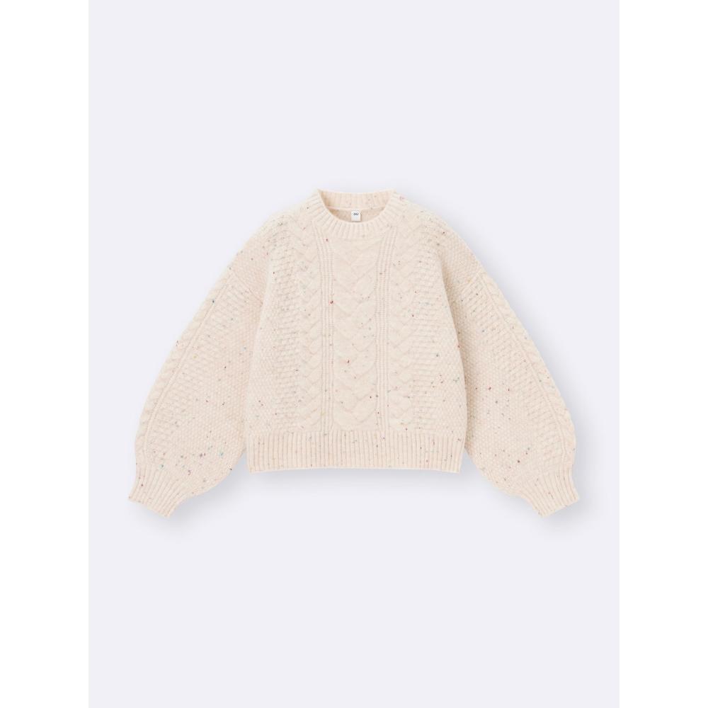 Gu By Uniqlo Girls Puff Knit Color Nep Cable Sweater