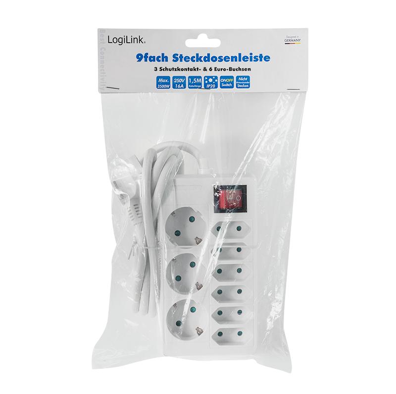 LogiLink Power Strip 9 Sockets with Switch 1.5 M White IP20 3500W