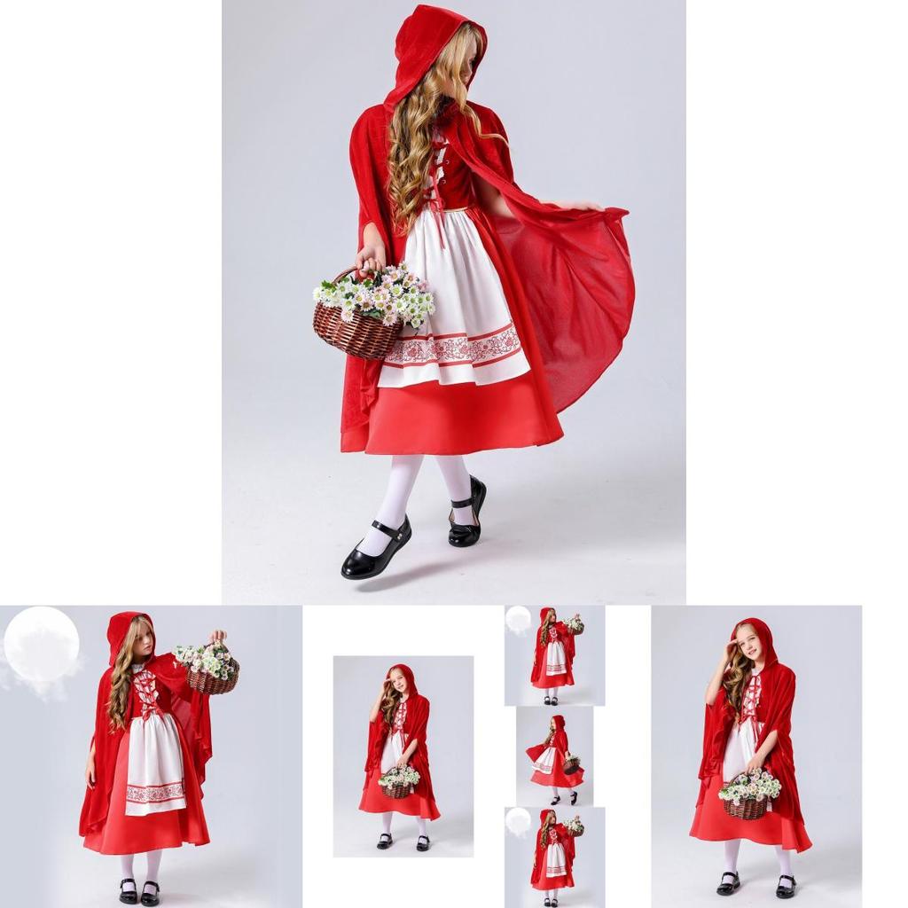 Enchanting Red Cape Costume For Girls With Polyester Fabric For Stage Performances