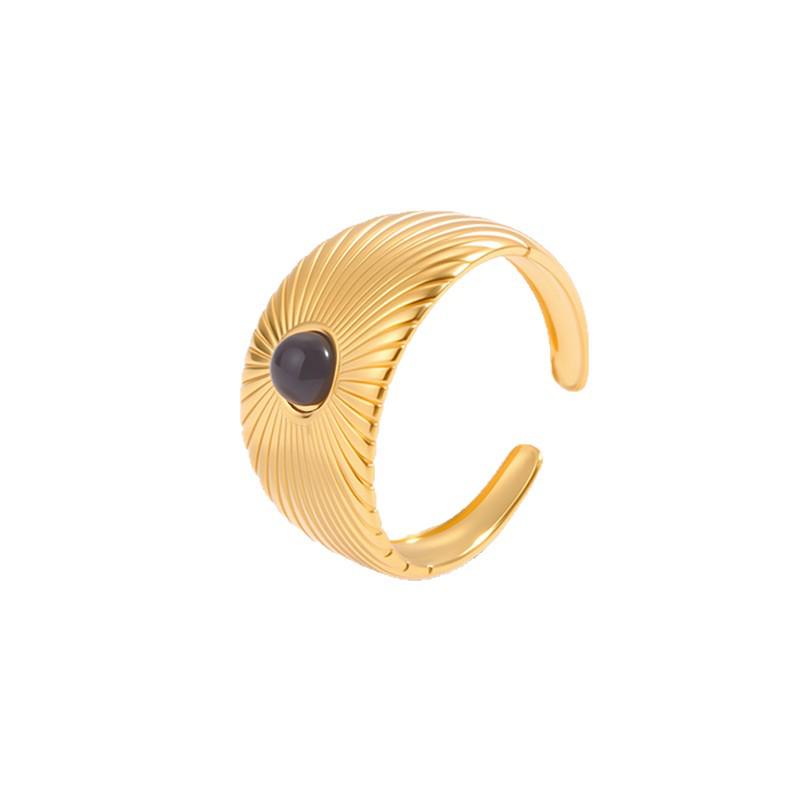 Gold-Plated Titanium Steel Open Ring with Retro Geometric Design