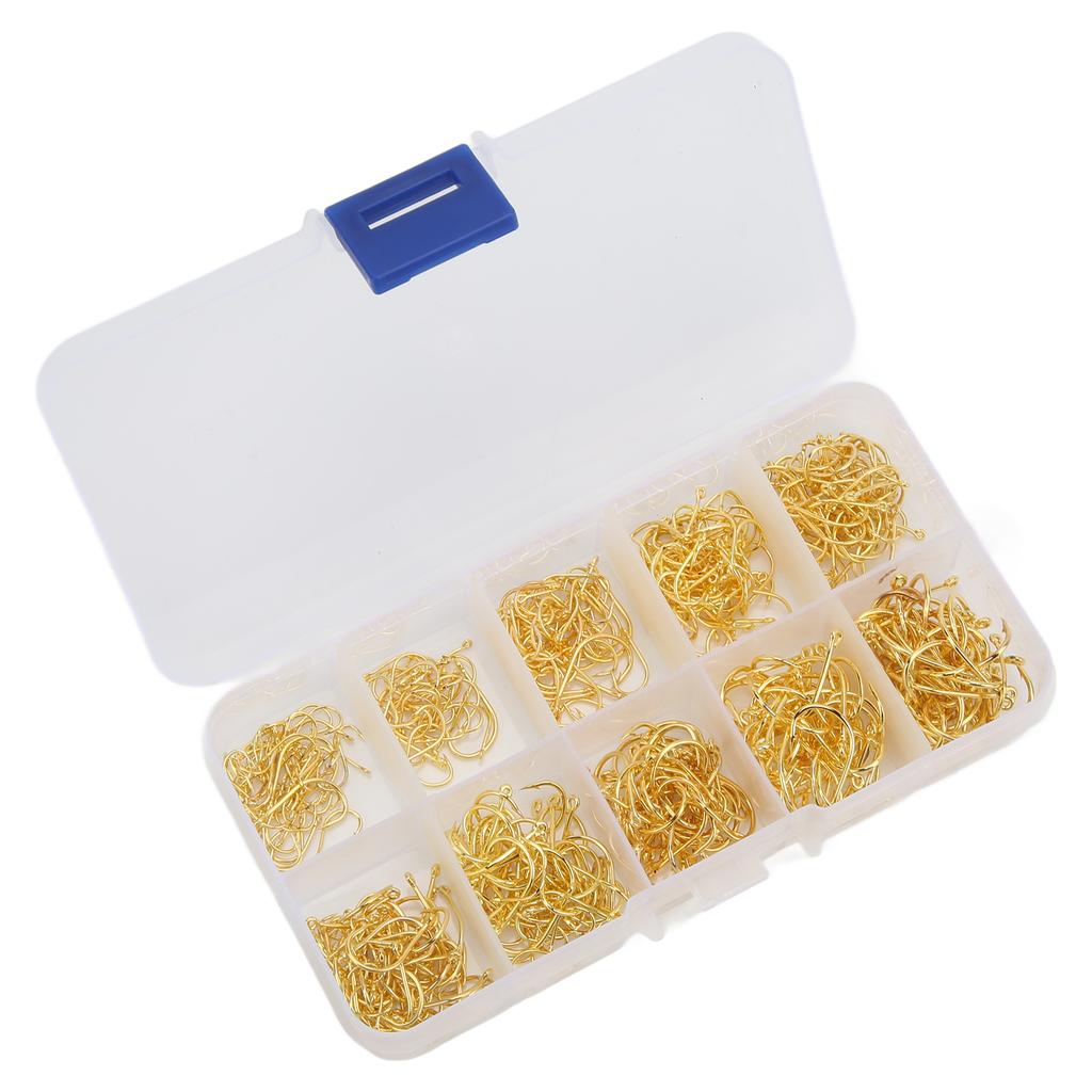 500 Stück Angelhaken Set Kohlenstoffstahl Einzelner Kreis Angelhaken Fliegenfischen Karpfenhaken Gold