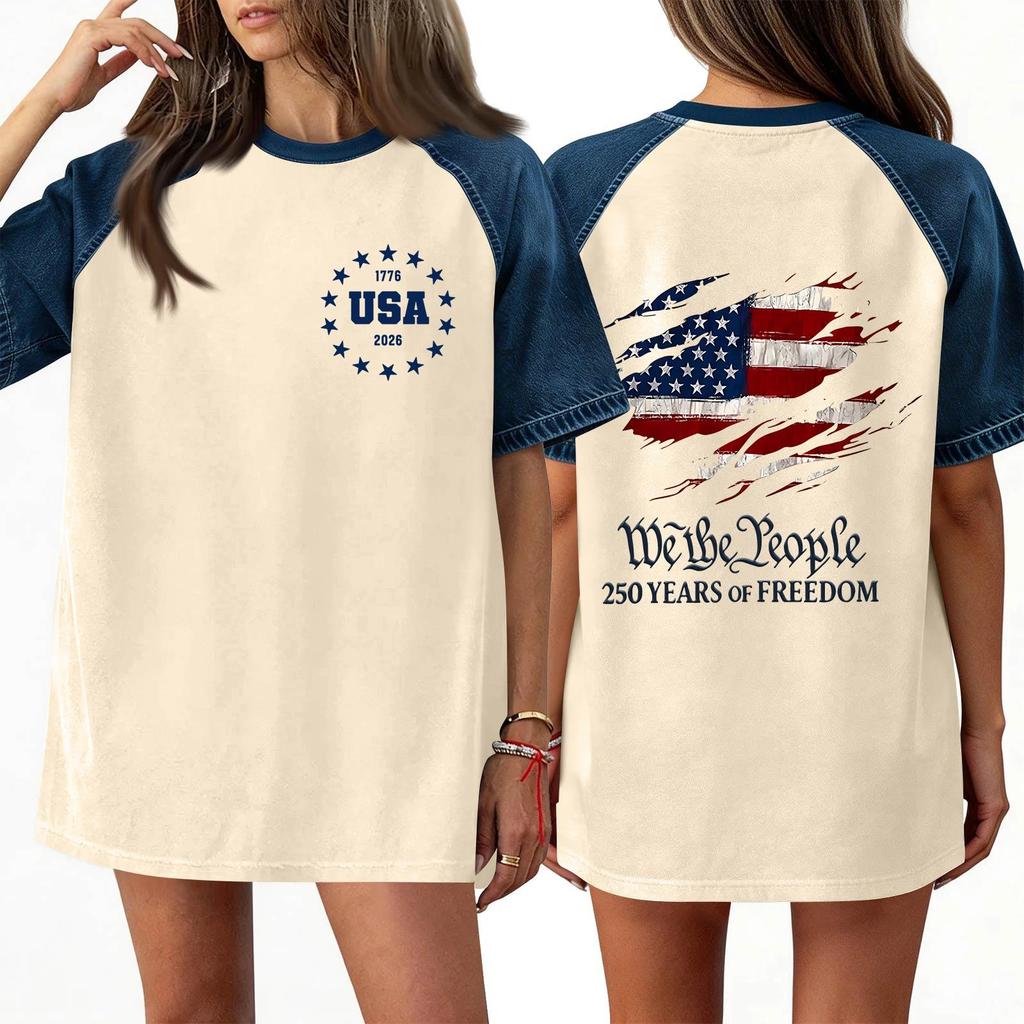 Denim Patchwork Shirts For Women Stand Collar Casual Blouse Short Sleeve Comfy Tshirt Spring Summer Fashion