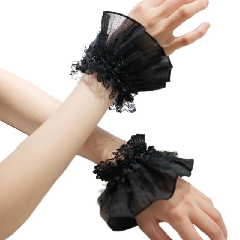 Съемные манжеты на запястье Расклешенные манжеты для толстовки свитера Ложные рукава Украшения Съемные рукава Манжеты Тюль чёрный