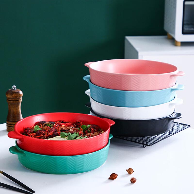 Plat à gratin et de service en céramique à double poignée, style nordique