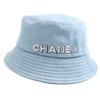 Excellent Hat Sequin Logo Denim Bucket Hat Ice Blue Cotton Women M Used