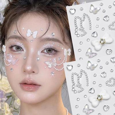 1Pcs Self-Adhesive Face Gems Stickers Rainbow Butterfly Bowknot Rhinestone for Clubbing Night Out Makeup