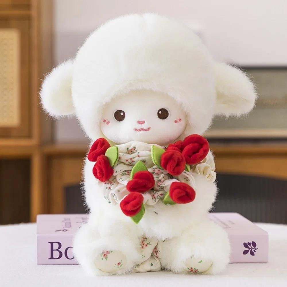 Latest High Quality Cute Creative Plush Plush Sheep Doll Small Anime Magnetic Hugging Lamb Rose Bouquet Doll Birthday Present