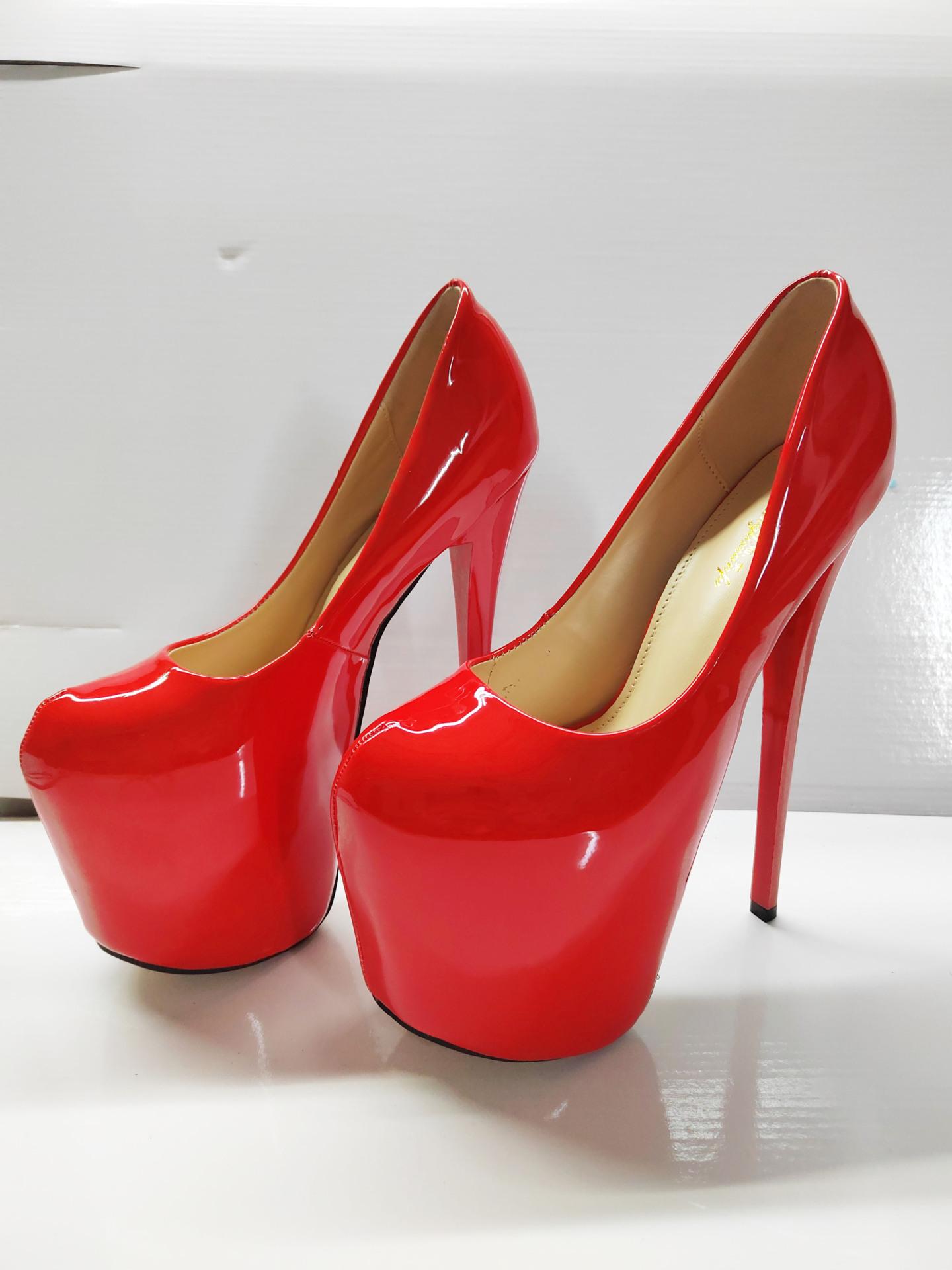 

Нові 19 см високі підбори, зовнішній високий товстий каблук цукеркового кольору великого розміру жіноче взуття, сексуальні ненависті високі туфлі 37 червоний