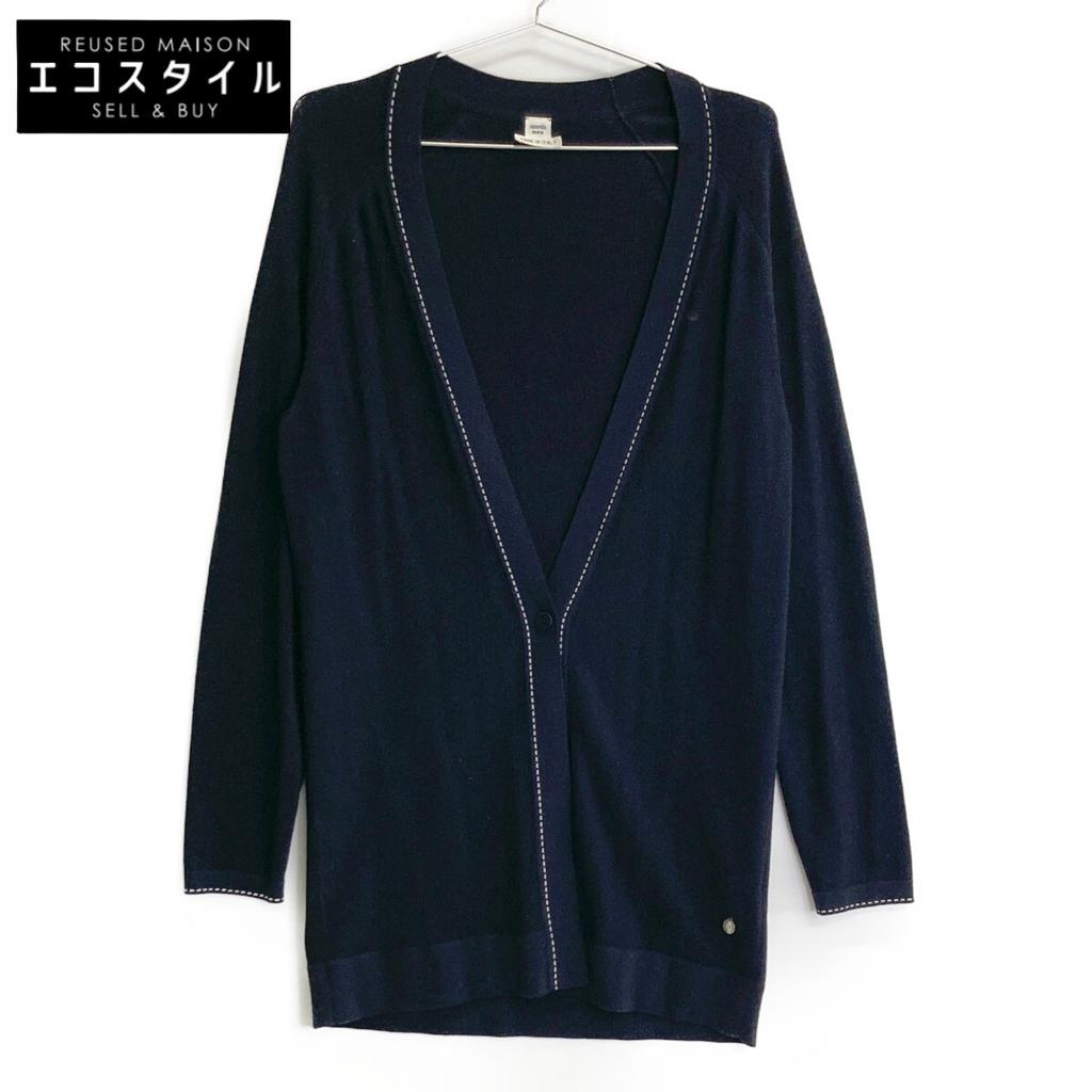 HERMES Genuine Japanese Stitch Design Serie Button 1B Long tops 34 Dark navyUsed