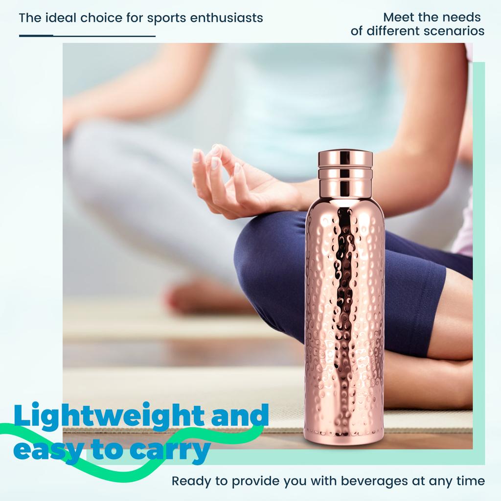 Hammered Water Bottle 620ml Water Vessel Double Layer Hammered Bottle with Cleaning Brush Leakproof and Portable for Home