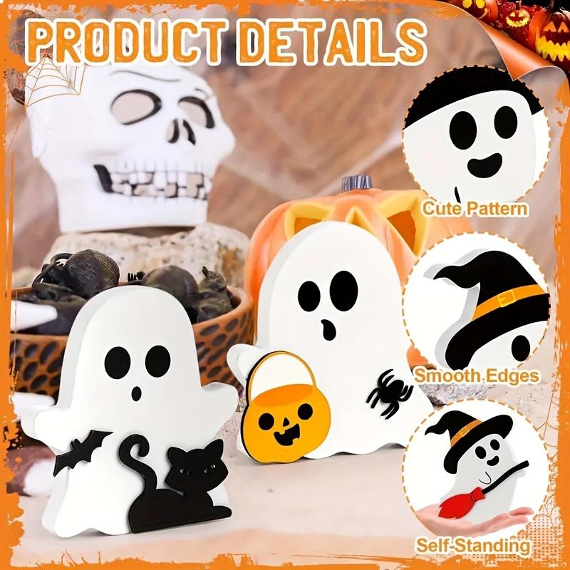 3pcs Cute Ghosts Halloween Indoor Decoration Set PVC Layered Tray Decoration Table Sign Pumpkin Pie For Party Home Shelf Display