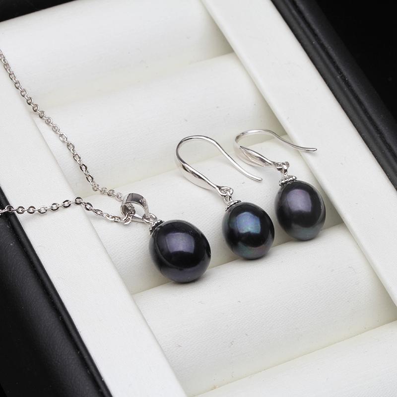 Bridal Natural Freshwater Pearl Earrings And Necklace Set,925 Silver Pearl Jewelry Set Wife Mother Gift White Pink Black