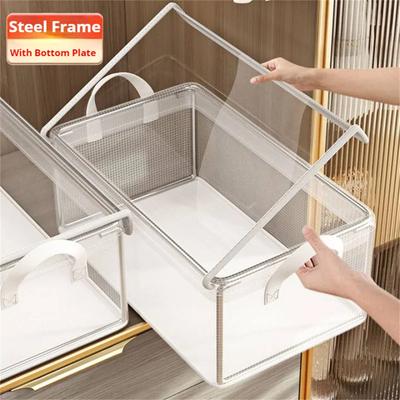 PVC Transparante Opbergmand voor Kleding Ondergoed Opbergdoos Roestvrijstalen Frame Garderobekast Organizer Waterdichte Stoffen Doos