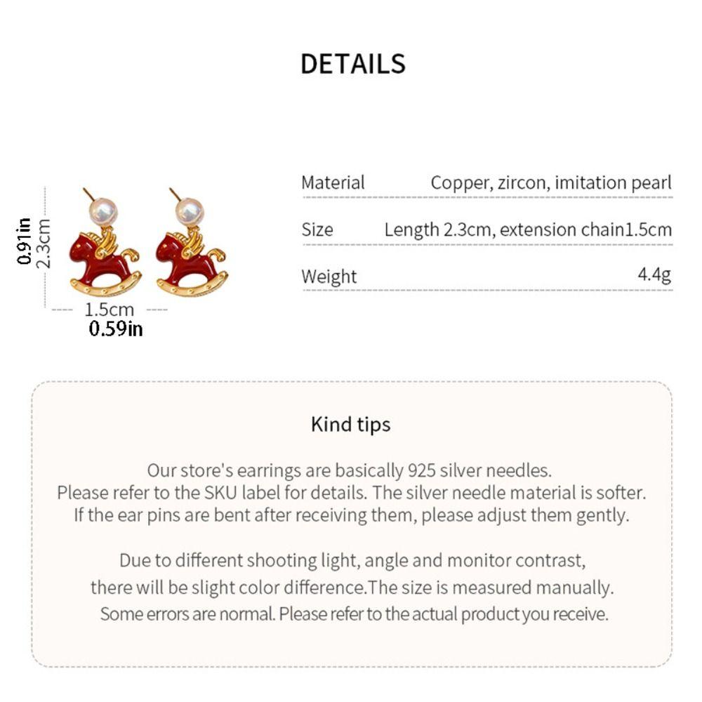 Chinese Horse New Year Cartoon Horse Earrings Zodiac Pony Red Drop Earrings  Lady