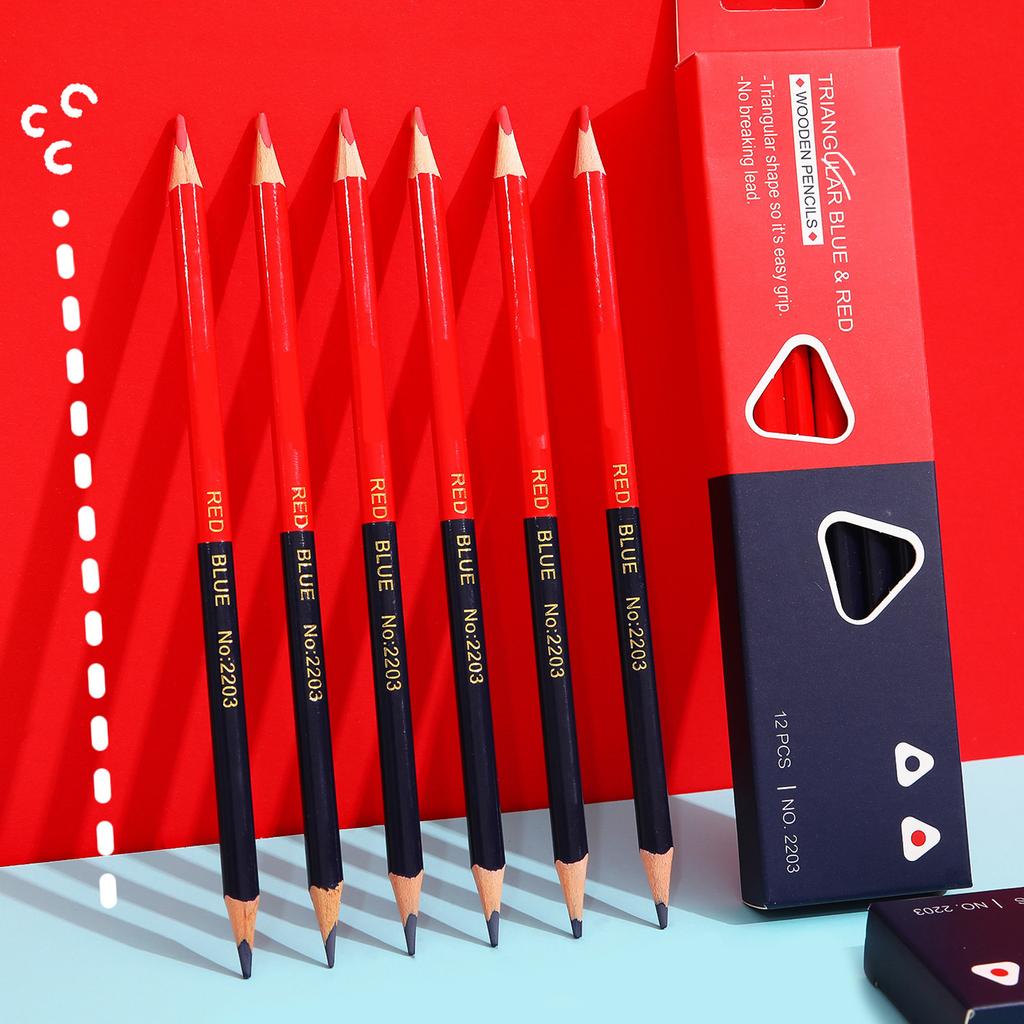 12Pcs Erasable Pencils Pre Sharpened for Checking Coloring Checking Pencils Red and Blue Pencils Double Colored Pencil