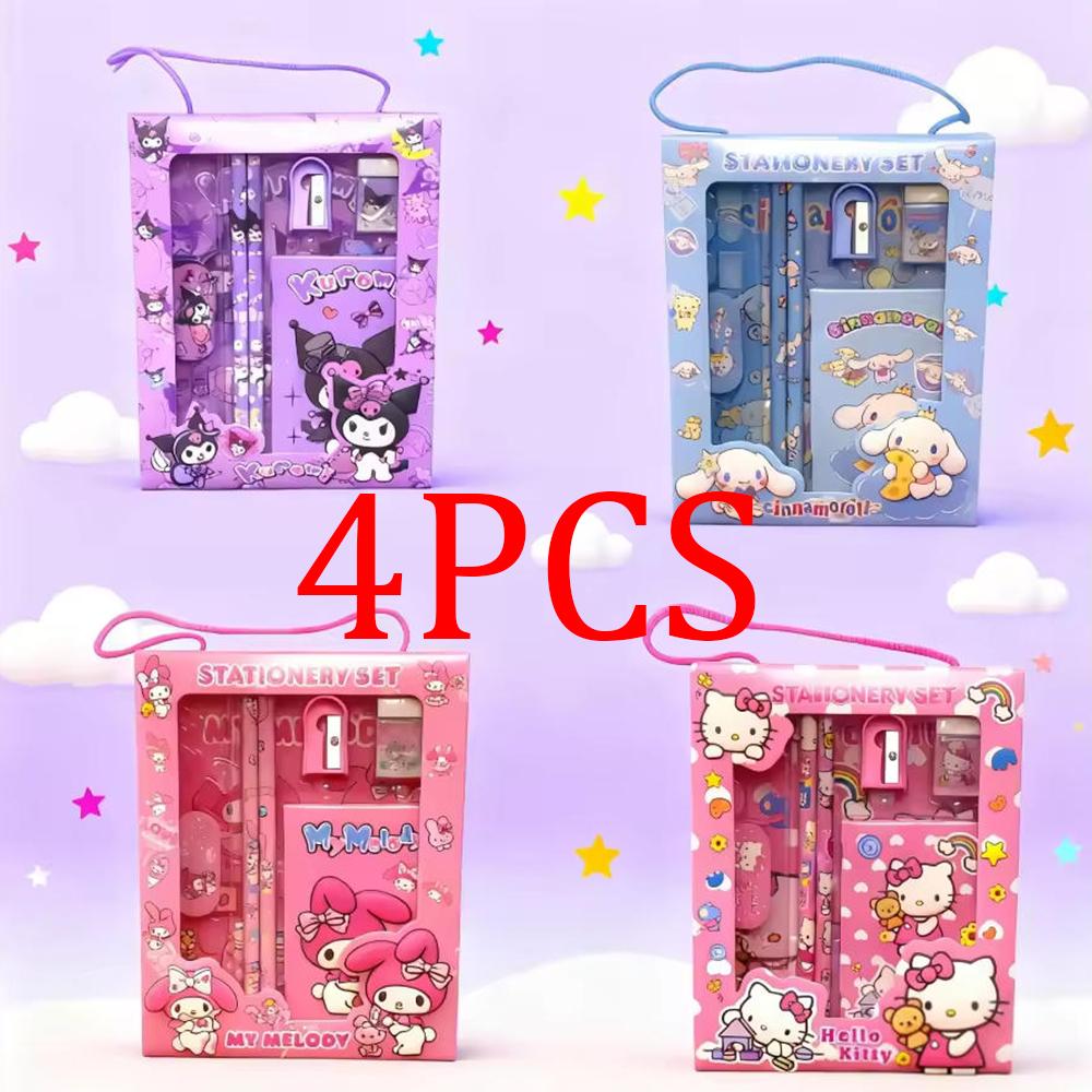 Melody Kuromi Handheld Stationery Set Anime Cartoon Pencil Ruler Notebook Kids Learning Gift Prize For Kids Adults Children's Birthday Gift Holiday