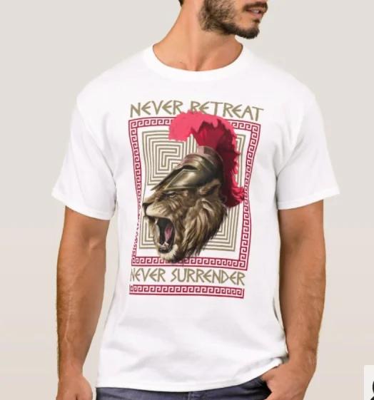 Never Retreat Never Surrender Spartan Warriors Lion TShirt Summer Cotton Short Sleeve ONeck Mens T Shirt New S3XL S