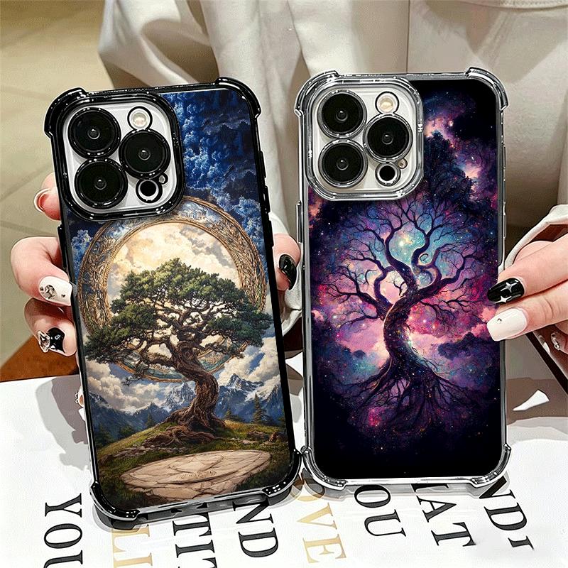 Tree of Life Space Soft Phone Case For iPhone 15 16 17 Air 14 Pro Max 16E Plus 13 12 Mini Plating Anti-Fall Fundas