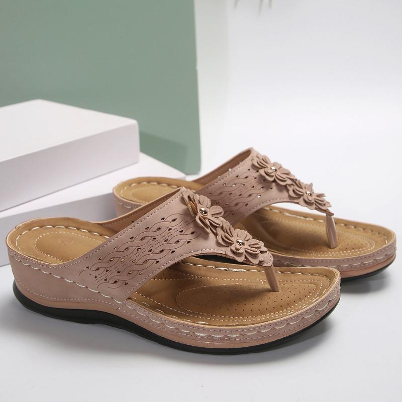 

New summer flower women s sandals sewn line beach shoes large size herringbone wedge comfortable sandals women 43 розовый