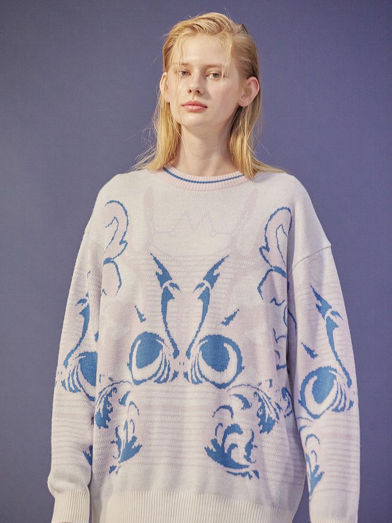 MIMICAWE Ele Swan Round Neck Pullover/White