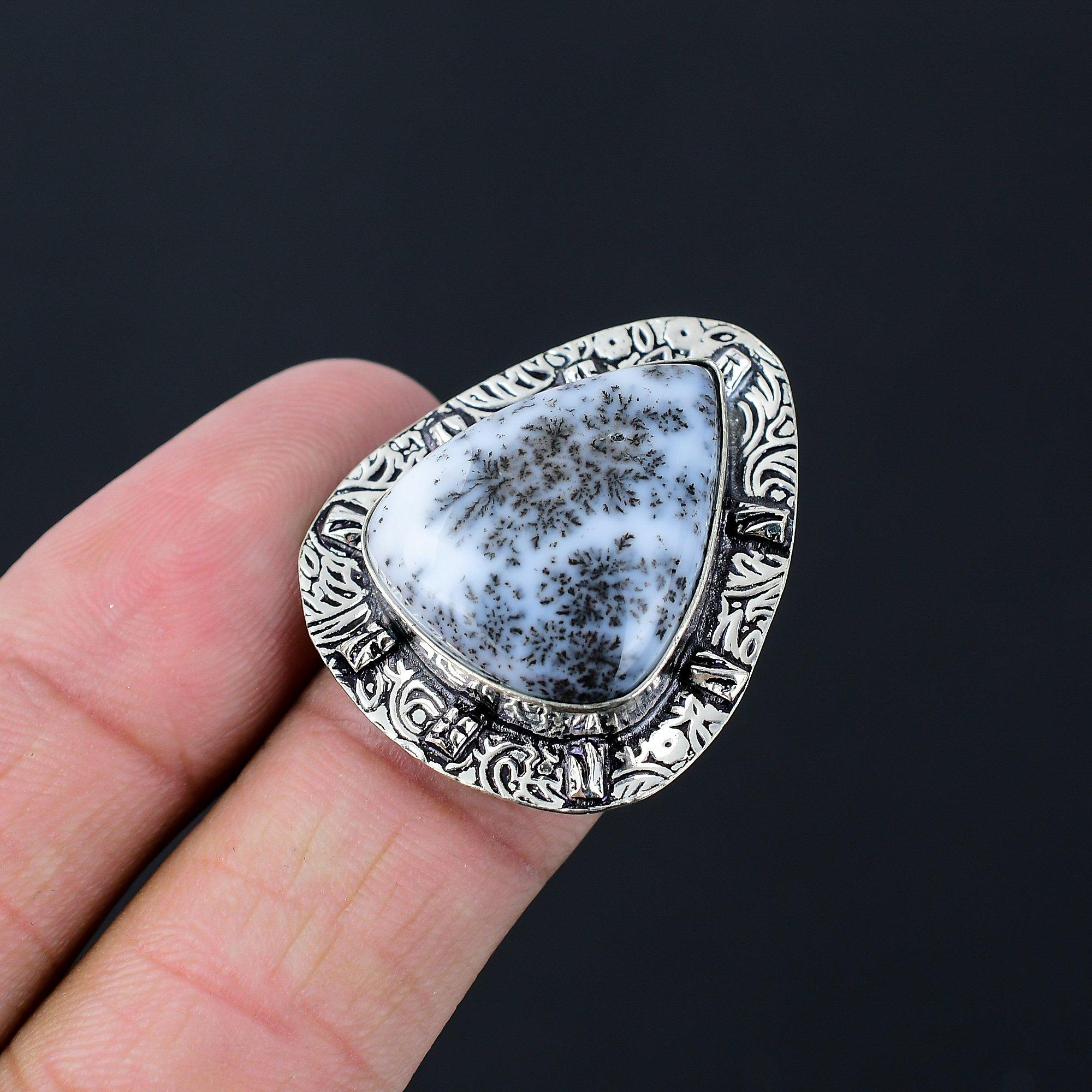 Natural Dendrite Opal Gemstone Multi Stone Ring Size 8 925 Silver For Women 8