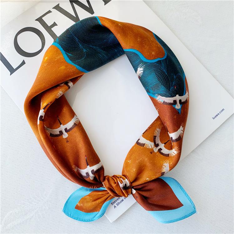 53*53 см квадратный шелковый шарф женский модный принт маленький шейный платок офисный — фото 5