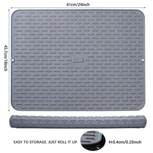 Two Counter Silicone Dish Drying Mats - Extra Large, 24" X 18" (61 X 45.7cm) - Set of 2 Flexible Rubber Drying Mats, Heat-Resistant Silicone Trivets,