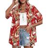 Letnia Moda Koszule z Krótkim Rękawem Damskie Hawajskie Kwiatowe Drukowane 3D Podstawowe Koszule Styl Plażowy Kurort Jednorzędowe Codzienne Koszule