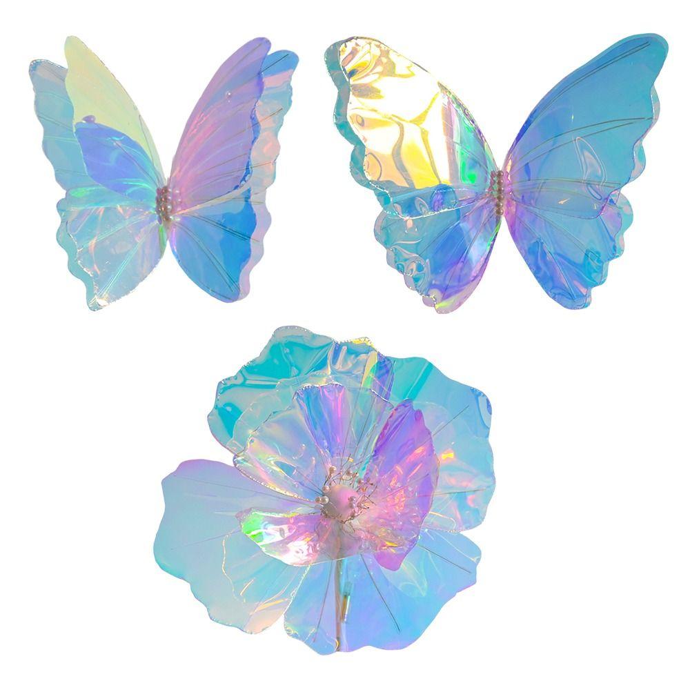 New 3D Holographic Butterfly Colorful Handmade Art Window Display Stage Layout Giant Flower Decor Party Decorations