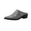 Fashion Women's New Summer European and American Comfortable Diamond Pointed Middle Heel Large Baotou Muller Slippers
